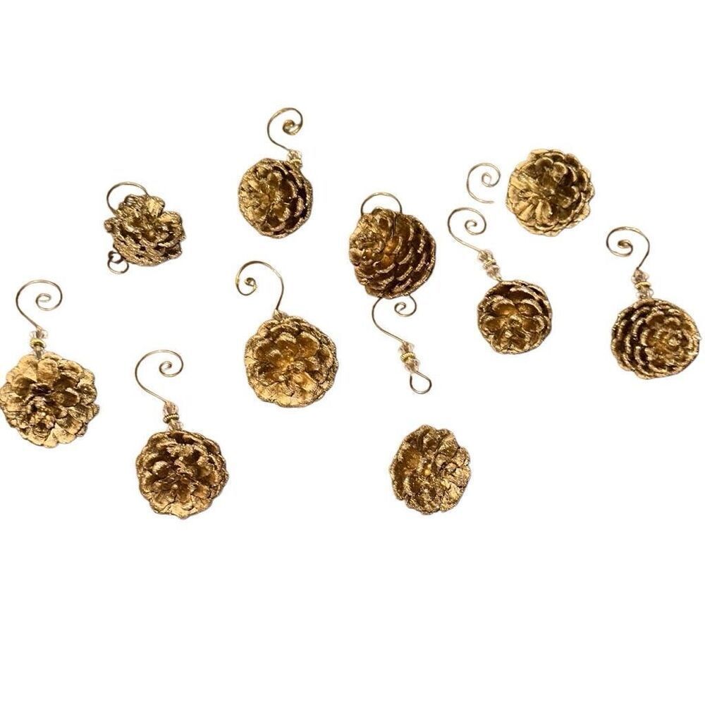 9 Gold Wood Pine Cone Christmas Decoration Hanging Ornaments
